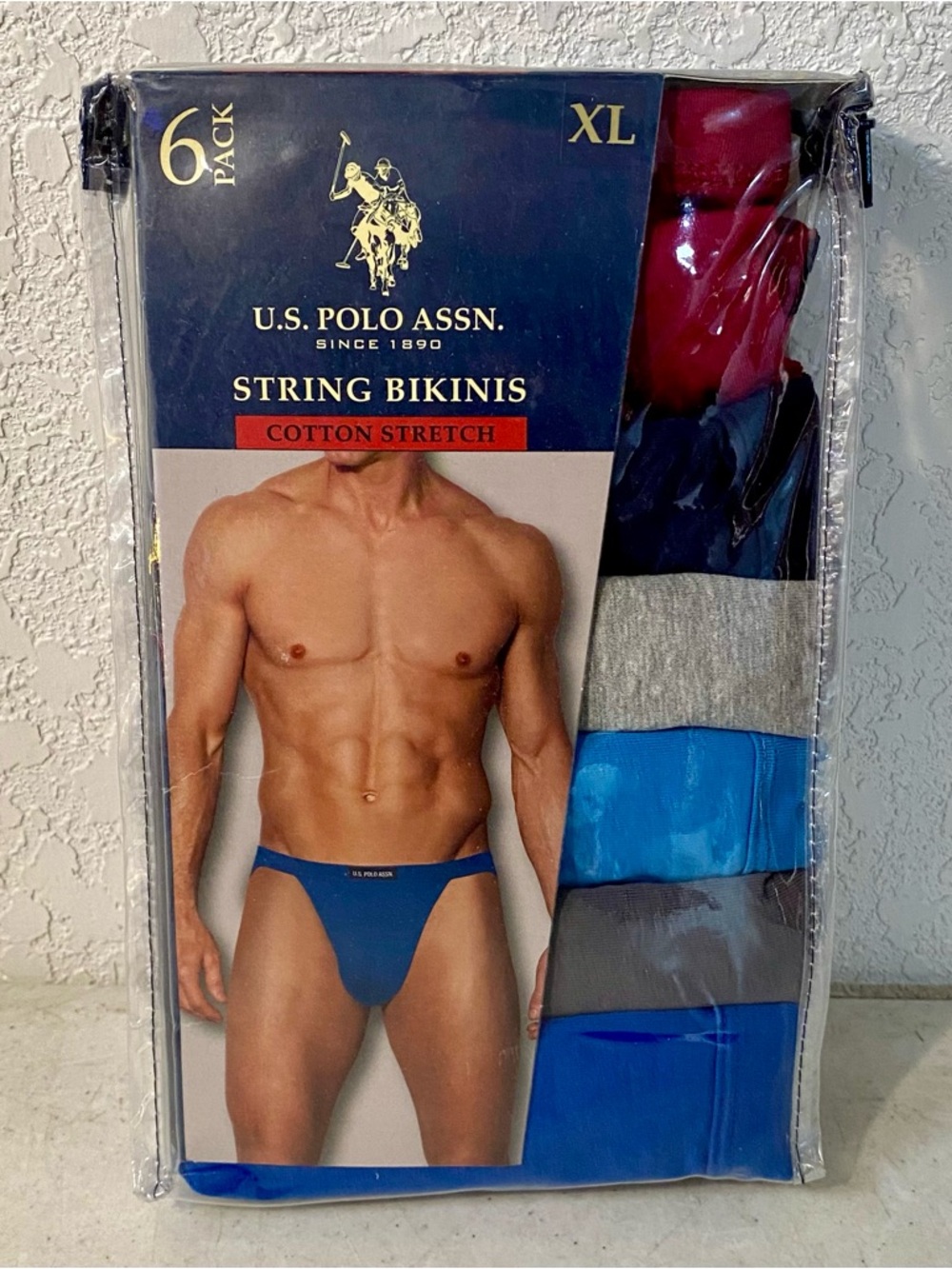 U.S. Polo Assn. String Bikini Underwear Mens XL Cotton Stretch 6 Pack Assortment